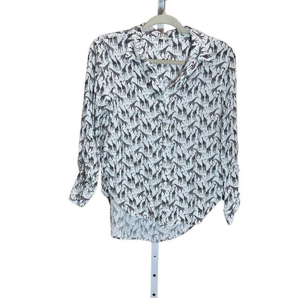 Jane & Delancey Giraffe Print Roll Tab Sleeve Button Front Collared Top Blouse s - Picture 1 of 10